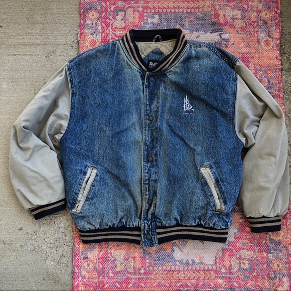Fear Denim Varsity Bomber Jacket | Poshmark